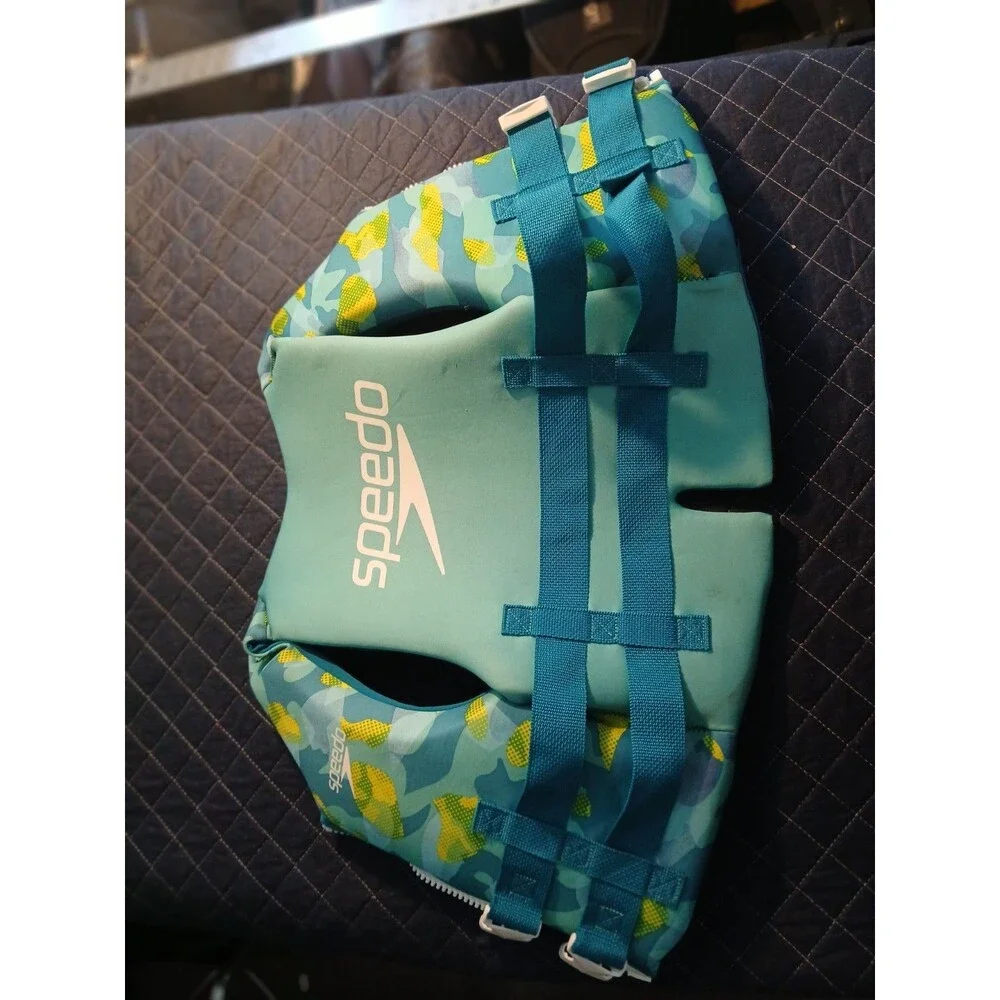 Speedo Youth Life Jacket / Ski & Wake Board Vest 50-90lbs Green Aqua Yellow Blue